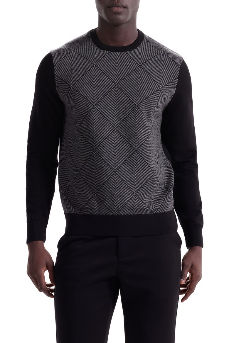 Diamond Merino Wool Sweater, Main, color, BLACK