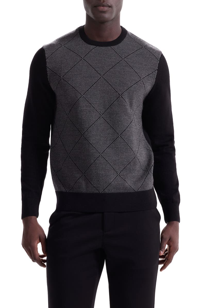Bugatchi Diamond Merino Wool Sweater, Main, color, Black