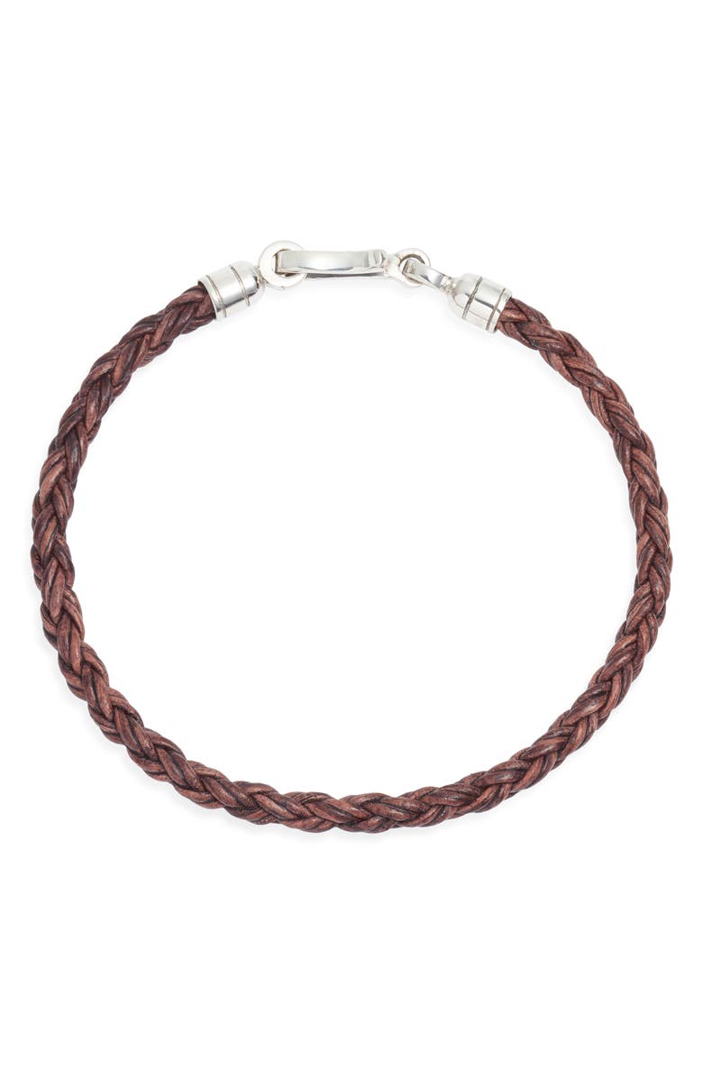 Caputo & Co. Twisted Braid Leather Bracelet, Main, color, Antique Brown