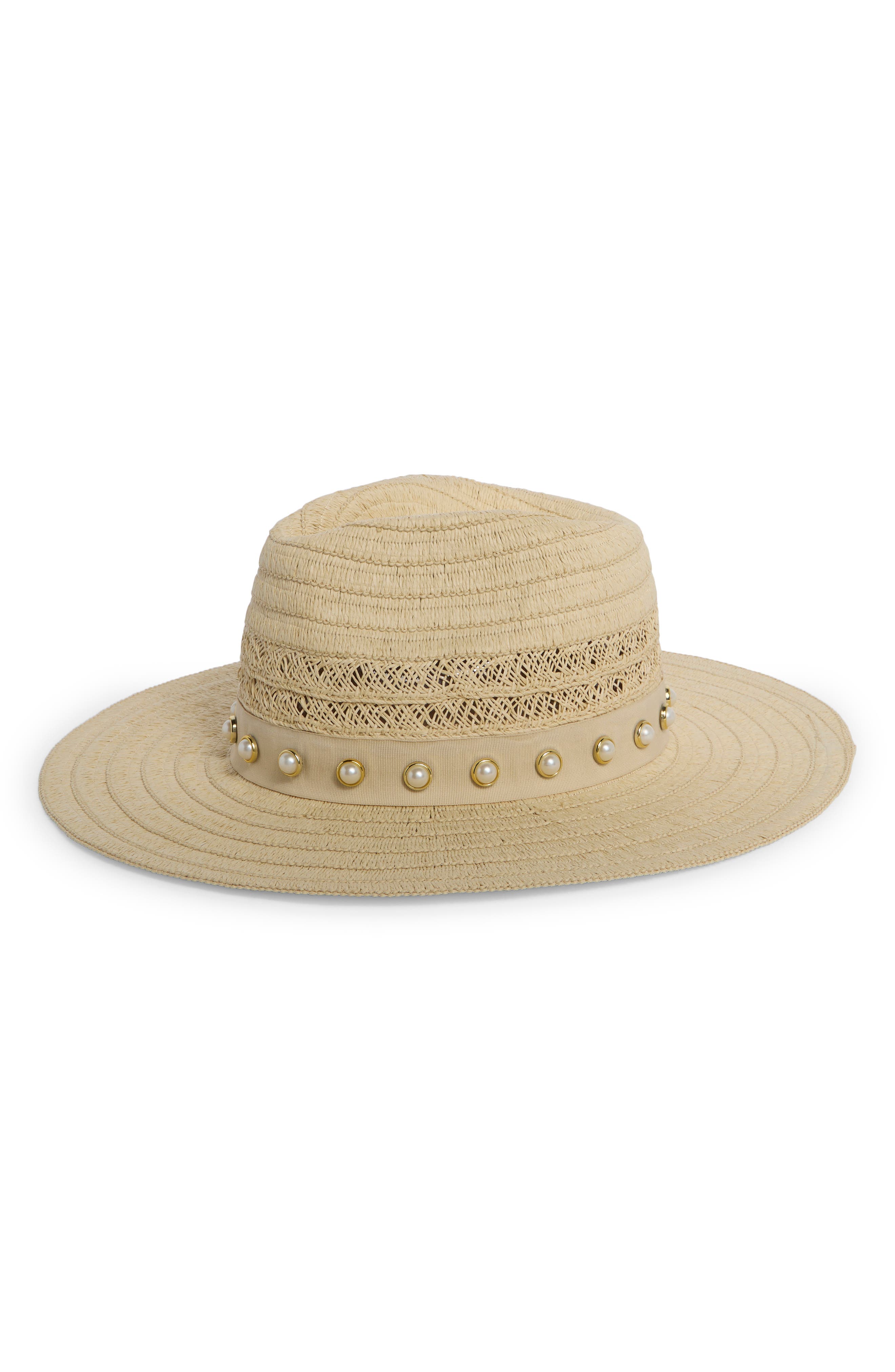 BCBG Embellished Straw Panama Hat