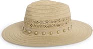 BCBG Embellished Straw Panama Hat