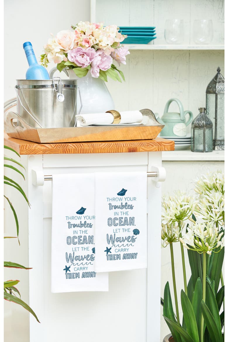 Let The Waves 100% Cotton Flour Sack Dishtowel, Alternate, color, Blue