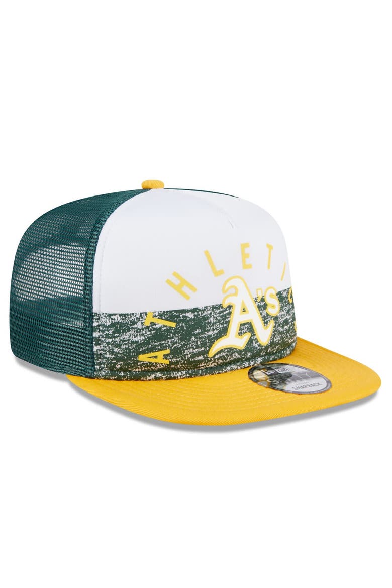 Men's New Era White/Gold Oakland Athletics Team Foam Front A-Frame Trucker 9FIFTY Snapback Hat, Alternate, color, White