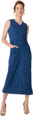 Jessica London Denim Button Midi Dress