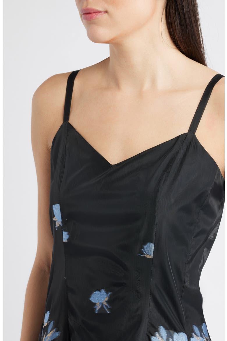 Metallic Floral Pleated Cocktail Dress, Alternate, color, RICH BLACK