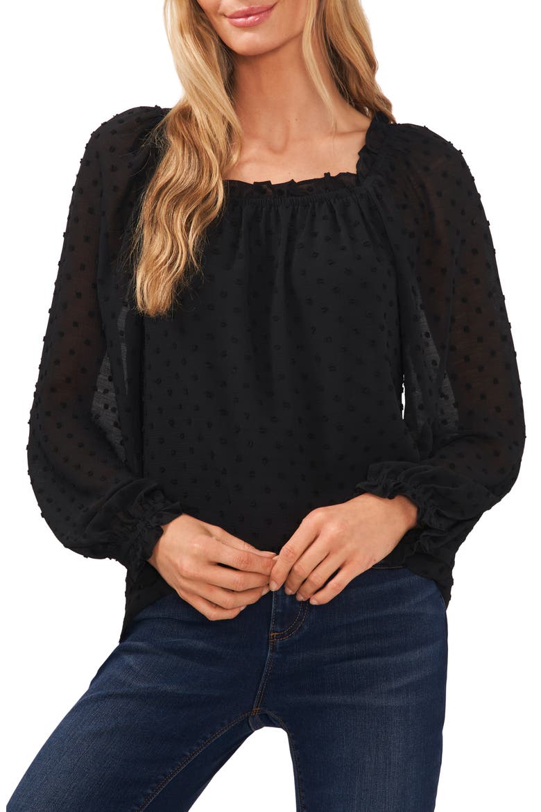 Crinkle Clip Dot Blouse, Main, color, RICH BLACK