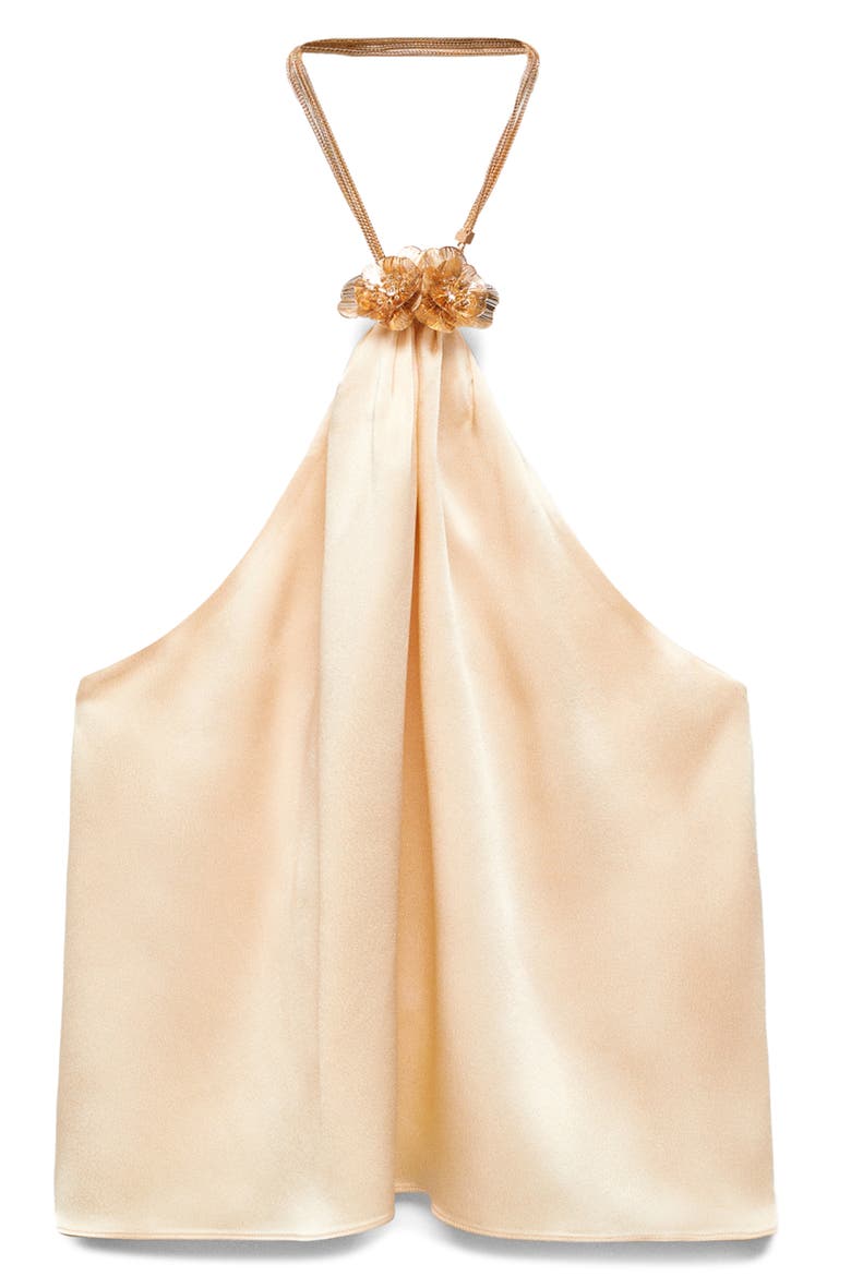 Metallic Flower Detail Halter Top, Alternate, color, ECRU