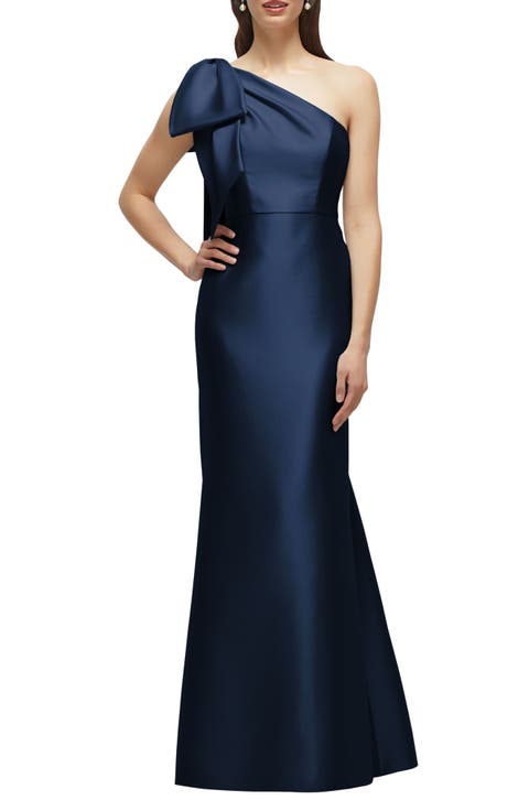 Bow One-Shoulder Satin Twill Mermaid Gown
