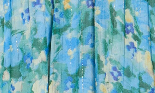 Melloday Floral Flutter Sleeve Tiered Dress In Blue Green