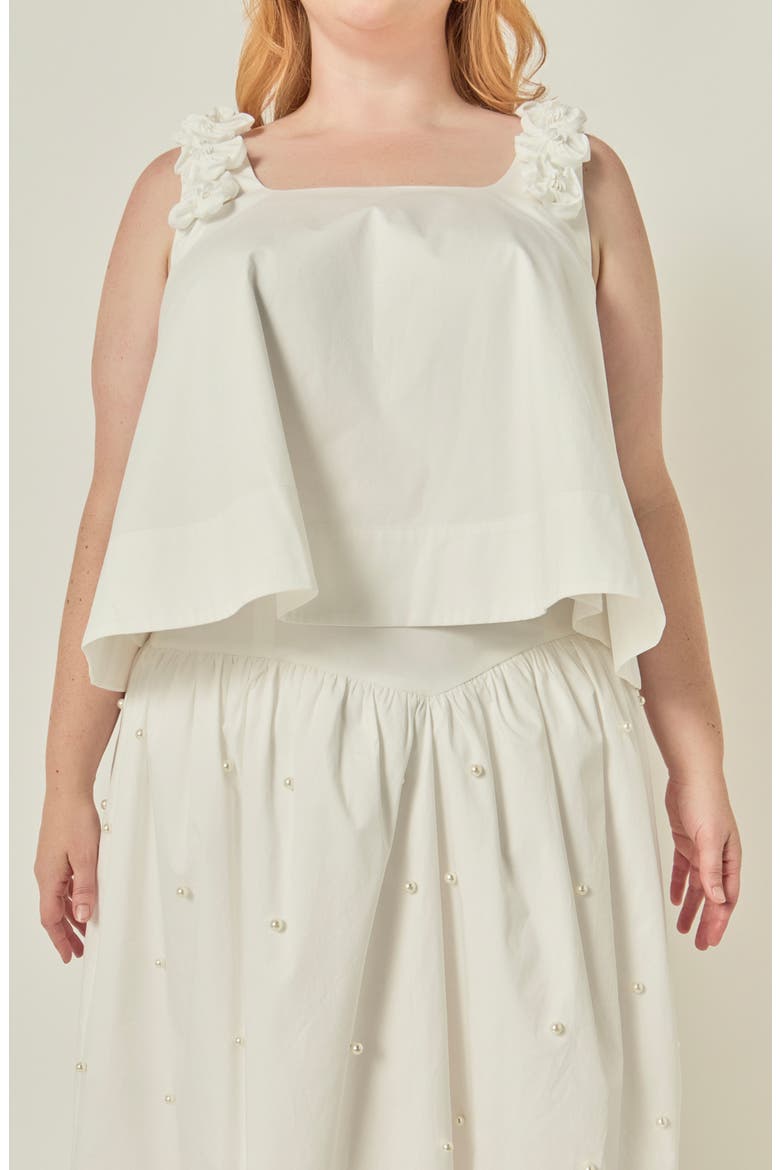 Flower Appliqué Sleeveless Cotton Top, Alternate, color, WHITE