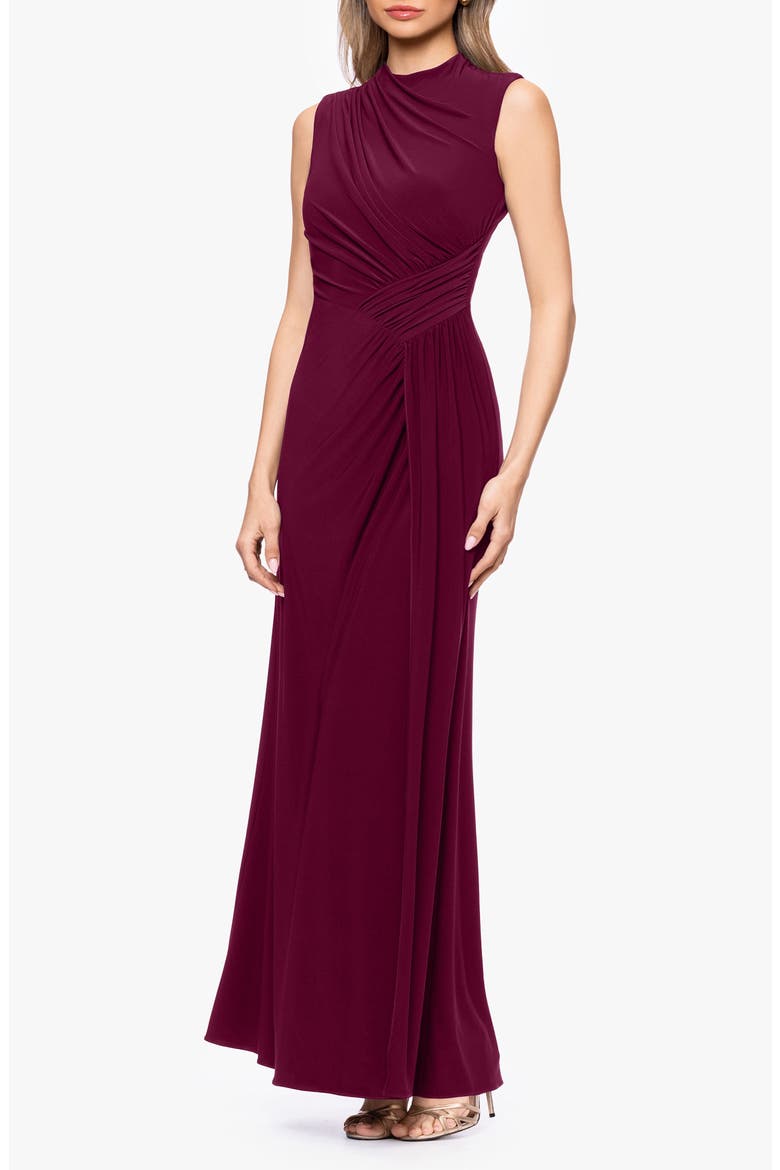 Ruched Knit Gown, Alternate, color, WINE
