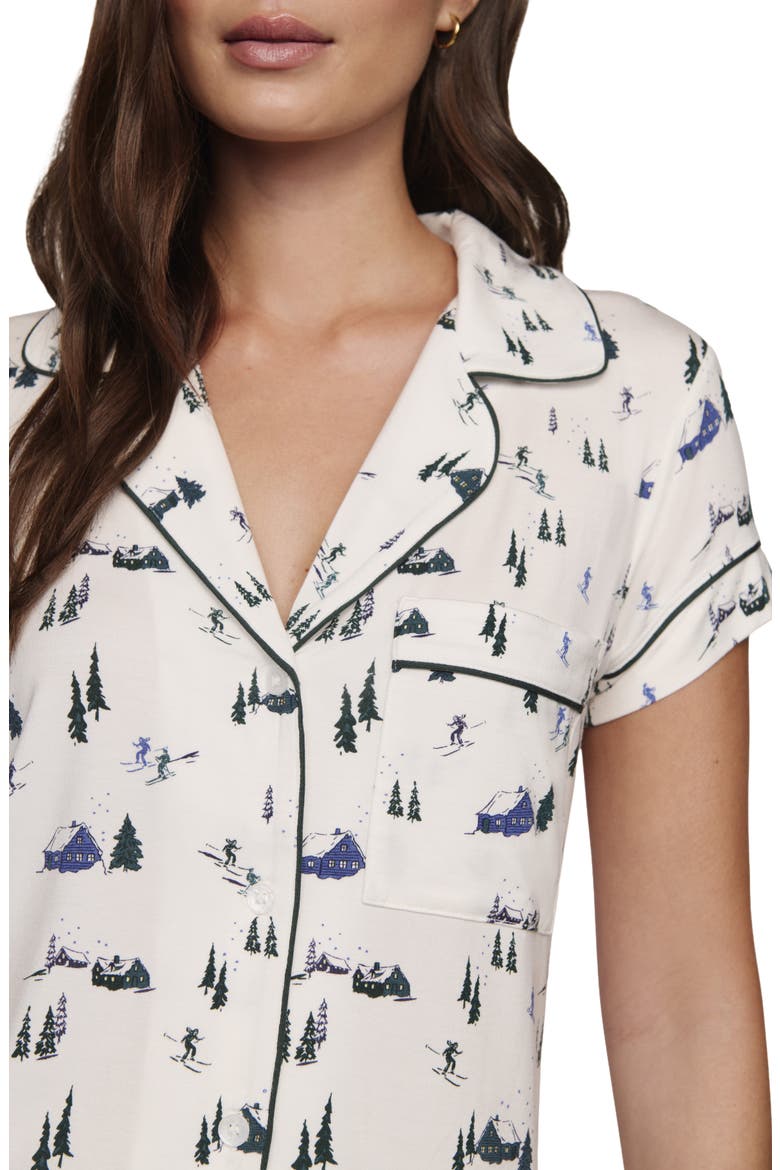 Gisele Printed Short Pajamas, Alternate, color, SKI CHALET IVORY/PINE