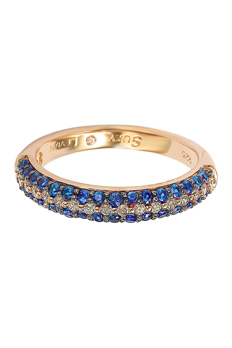Rose-Tone 3-Row Pave CZ Eternity Band Ring, Alternate, color, BLUE
