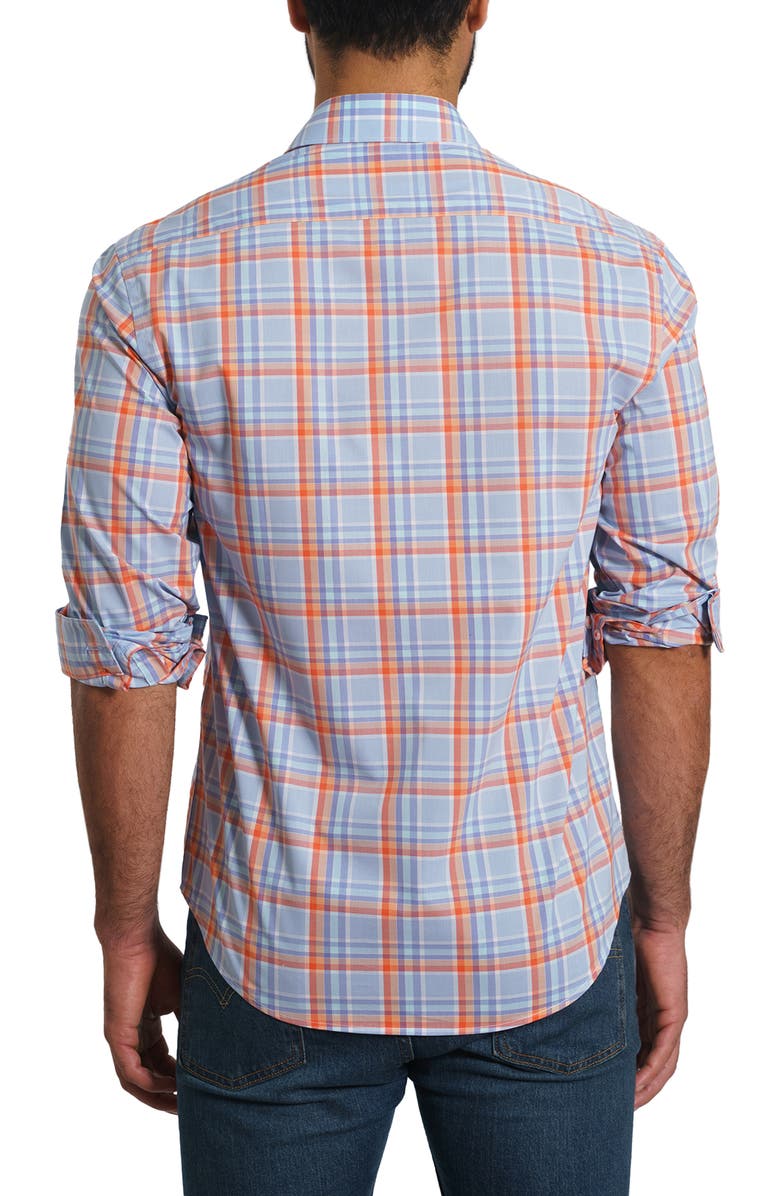 Jared Lang Trim Fit Plaid Button-Up Shirt, Alternate, color, Blue Plaid
