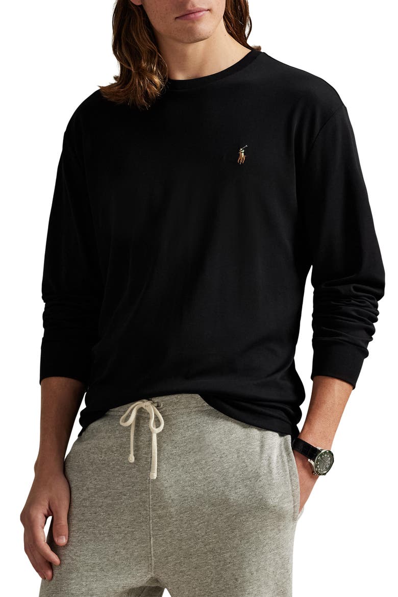 Classic Fit Long Sleeve Cotton T-Shirt, Main, color, POLO BLACK