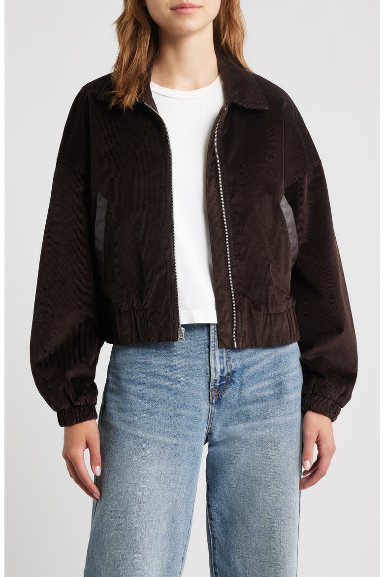 Lara Cotton Blend Corduroy Bomber Jacket, Main, color, DARK BROWN