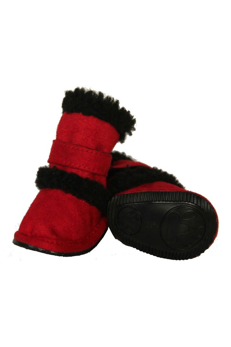 Faux Shearling & Suede "DUGGZ" Dog Shoes, Alternate, color, RED AND BLACK