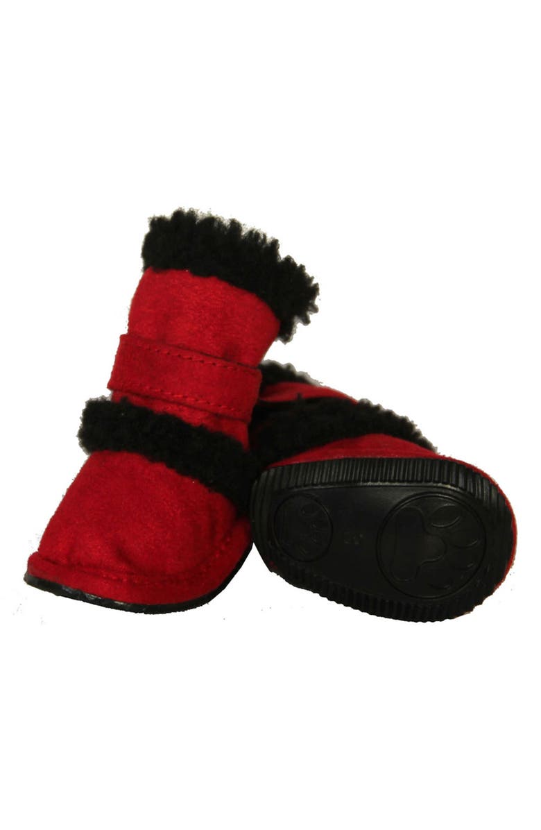 PET LIFE Faux Shearling & Suede "DUGGZ" Dog Shoes, Alternate, color, Red And Black