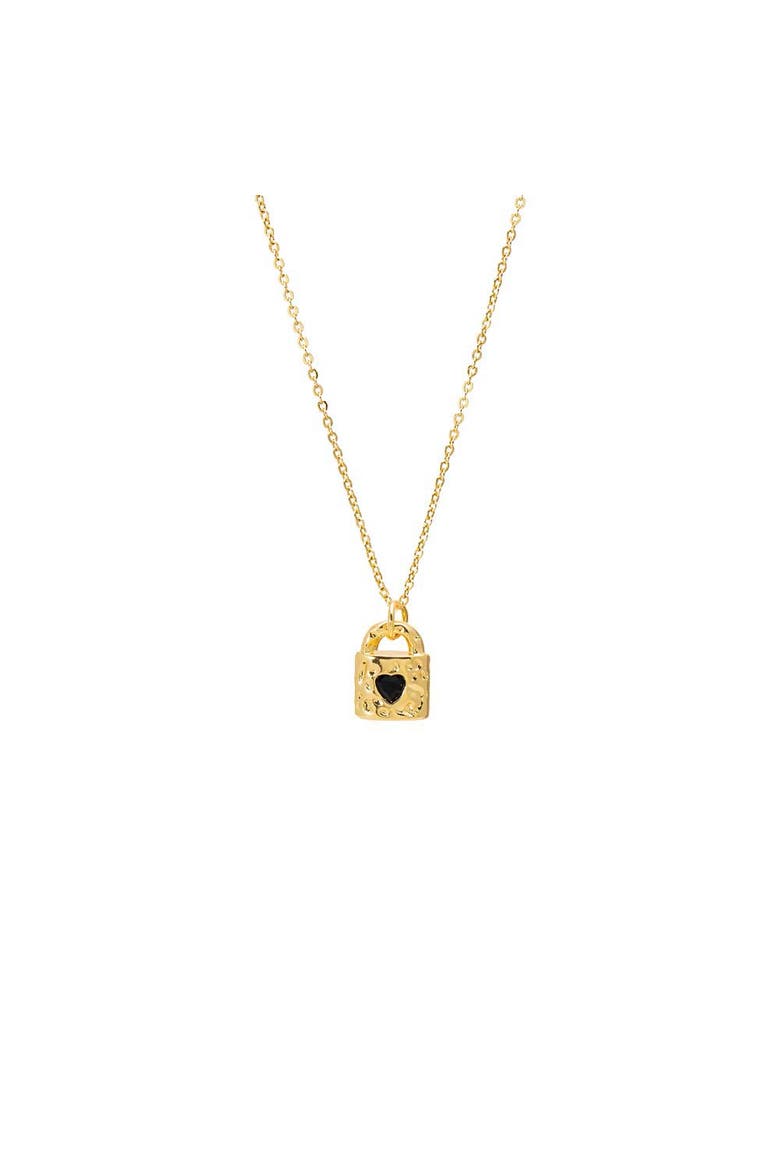 Black Onyx Heart Lock Necklace, Main, color, Black