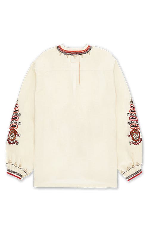 Fortela Cinthya Embroidered Cotton Linen Blouse In White