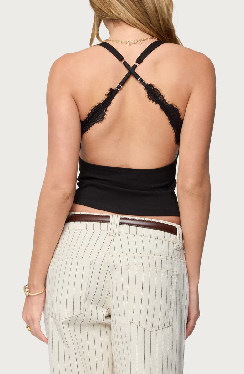 EDIKTED Ranata Lacey Crossback Crop Top, Alternate, color, Black