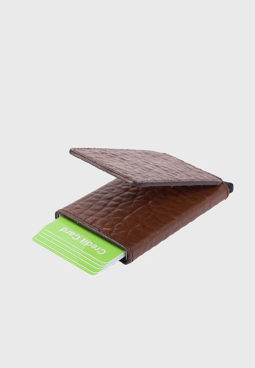 Furniq Uk Genuine Leather Elephant Pattern Card Holder In Brown