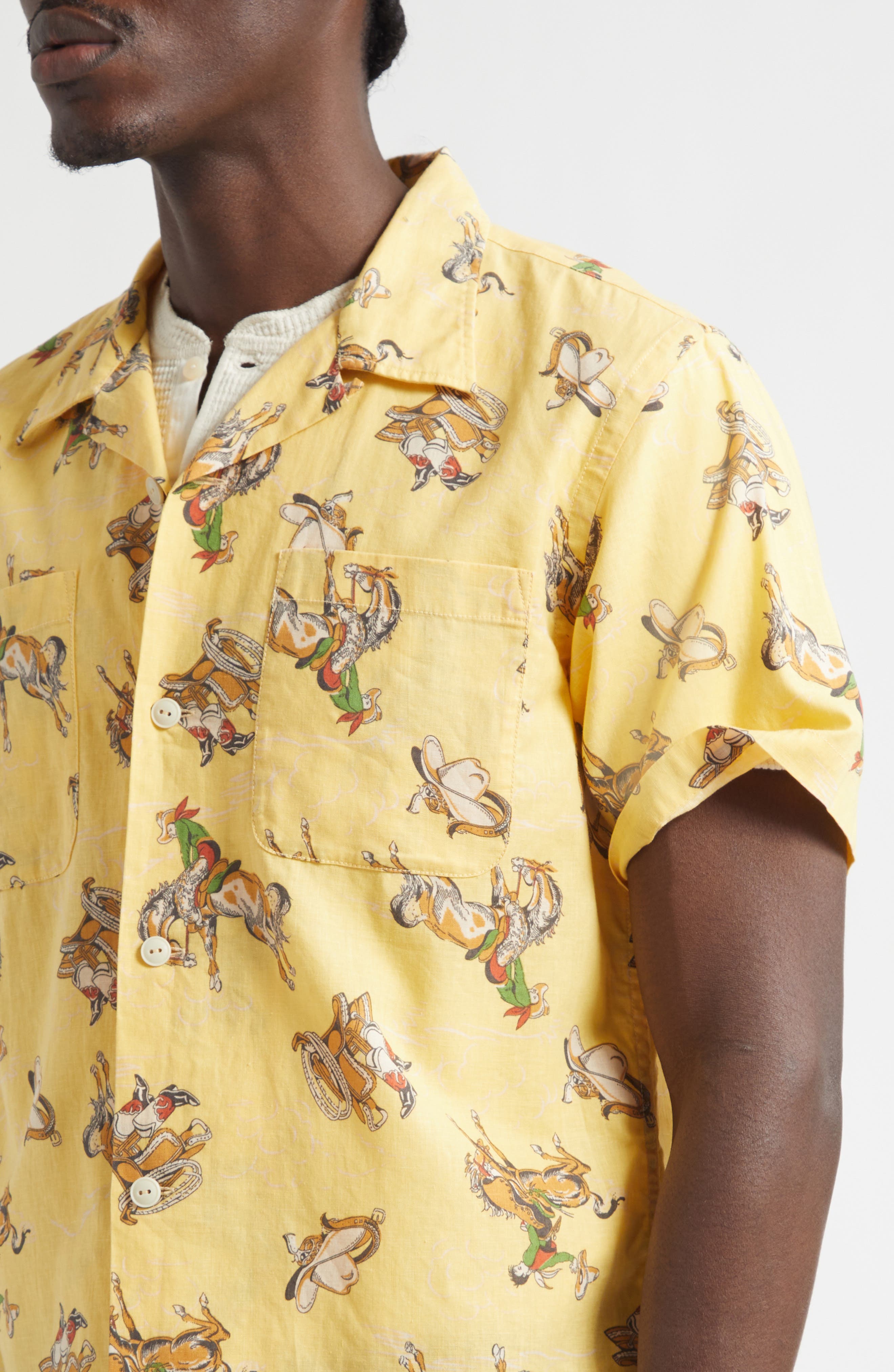 Western Print Linen & Cotton Blend Camp Shirt (Men) | Nordstrom