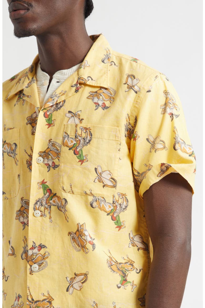 Western Print Linen & Cotton Blend Camp Shirt, Alternate, color, YELLOW MULTI