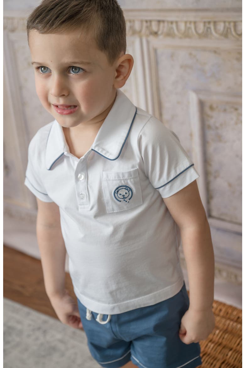 Pima Cotton Polo Top and Shorts Set, Alternate, color, White and Navy