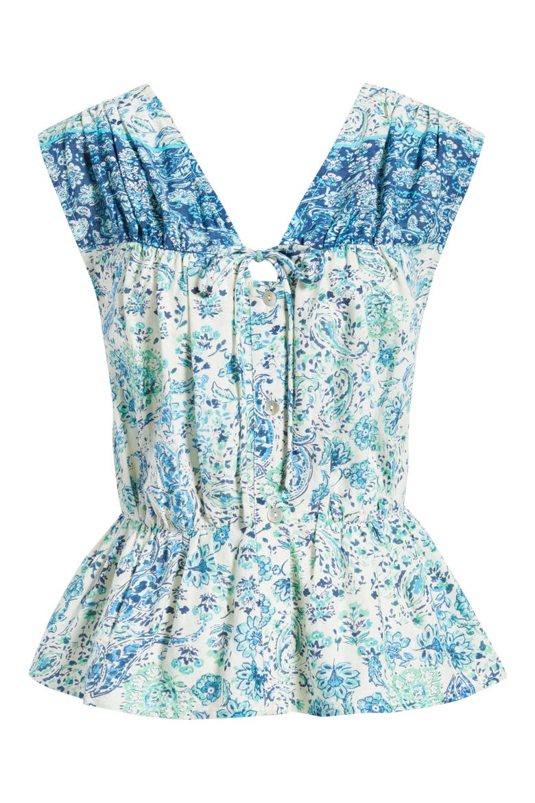 Paisley Print Sleeveless Peplum Shirt, Alternate, color, CADET BLUE/ BLUE GROTTO