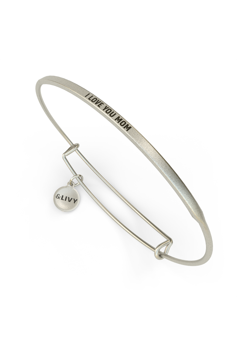 Posy Bangle Bracelet I Love You Mom, Main, color, Silver