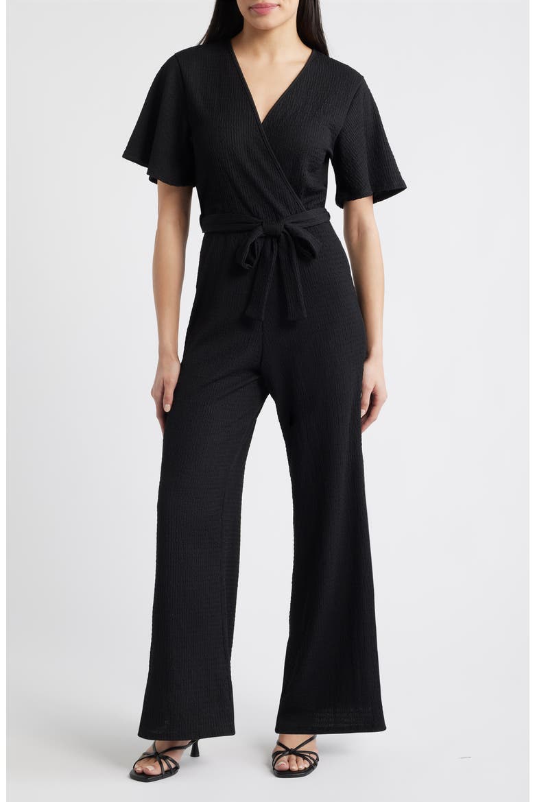 Flutter Sleeve Textured Jumpsuit, Main, color, BLACK