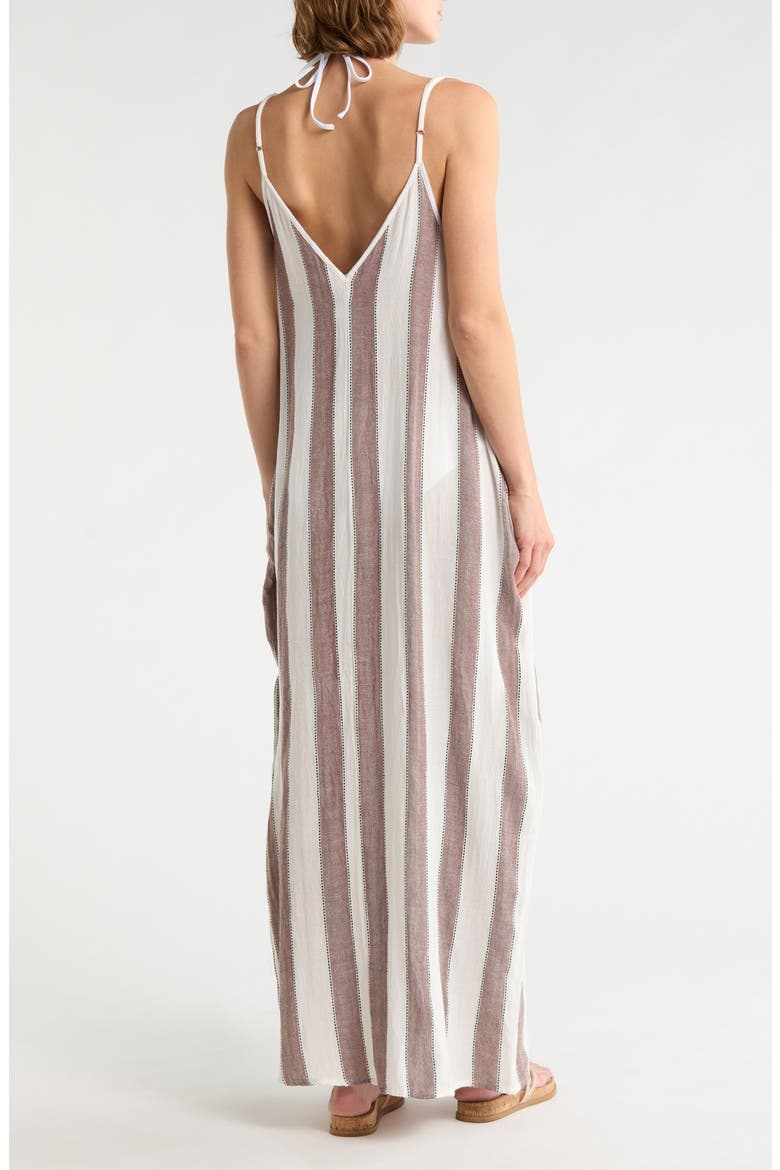 Stripe Cotton Cover-Up Maxi Dress, Alternate, color, WHITE/BROWN STRIPE