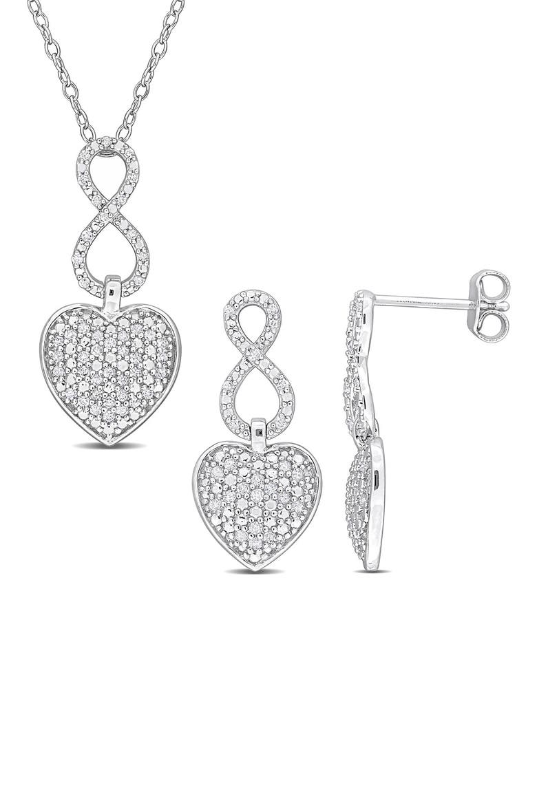 Pavé Heart Pendant Necklace & Drop Earrings - 0.5ct., Main, color, WHITE