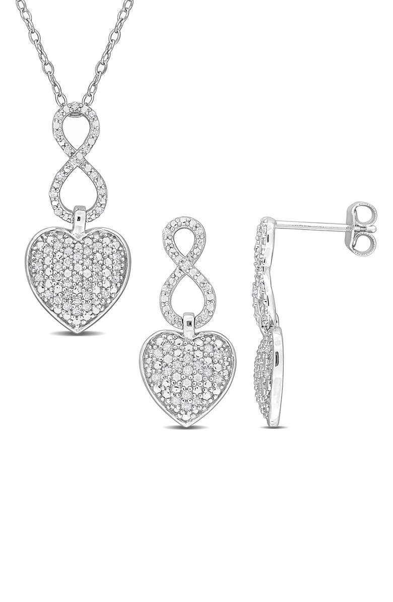 DELMAR Pavé Heart Pendant Necklace & Drop Earrings - 0.5ct., Main, color, White