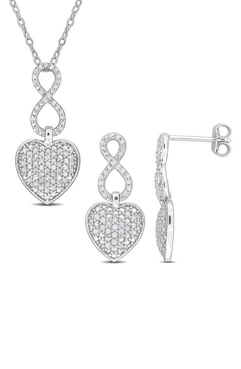 Pavé Heart Pendant Necklace & Drop Earrings - 0.5ct.