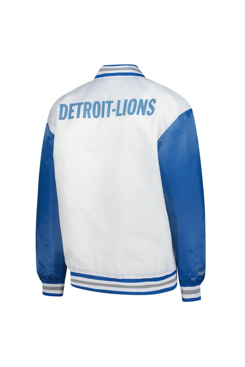 Women's Mitchell & Ness White Detroit Lions Throwback Plus Size Full-Snap Satin Jacket, Alternate, color, White