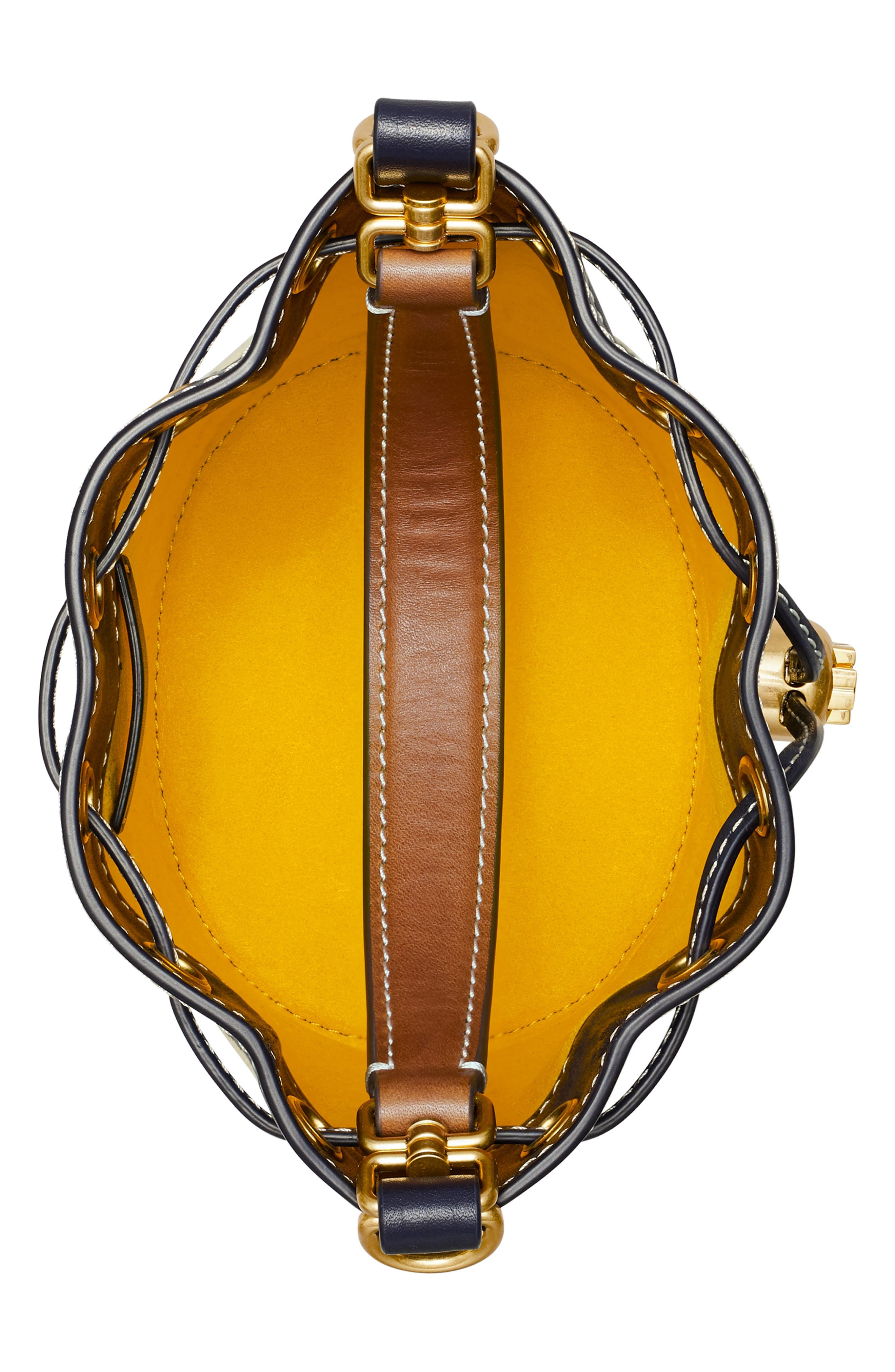 Mini T Monogram Bucket Bag, Alternate, color, TORY NAVY