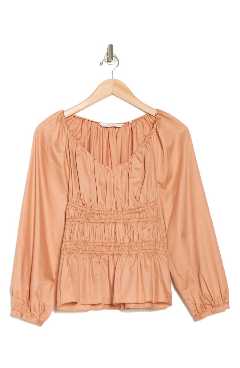 Rebecca Taylor Smocked Peplum Top, Alternate, color, Dusty Coral