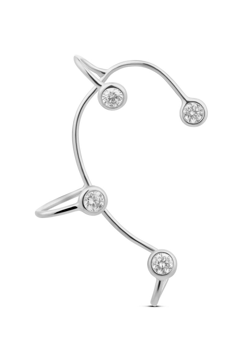 Round Bezel Set Cubic Zirconia Ear Cuff, Main, color, SILVER