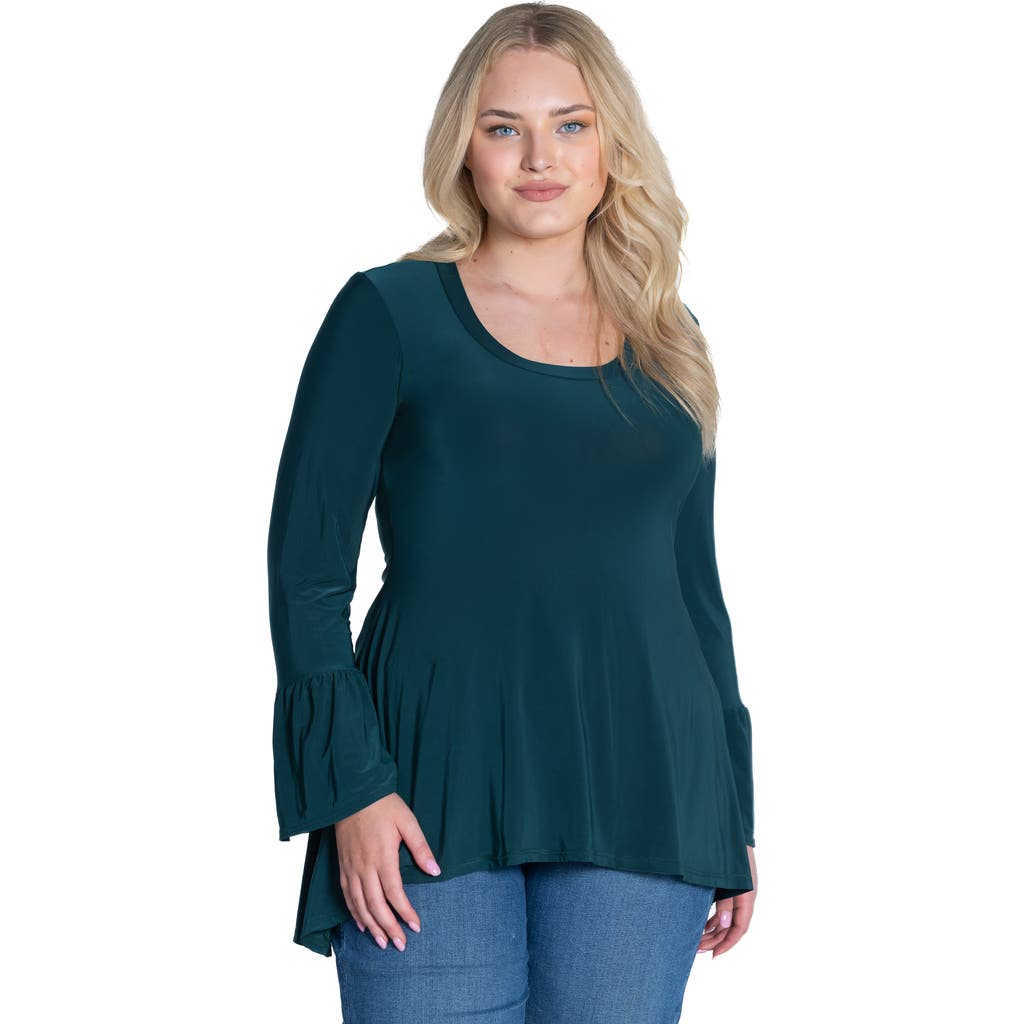 24seven Comfort Apparel Plus Size Long Bell Sleeve High Low Tunic Top In Green