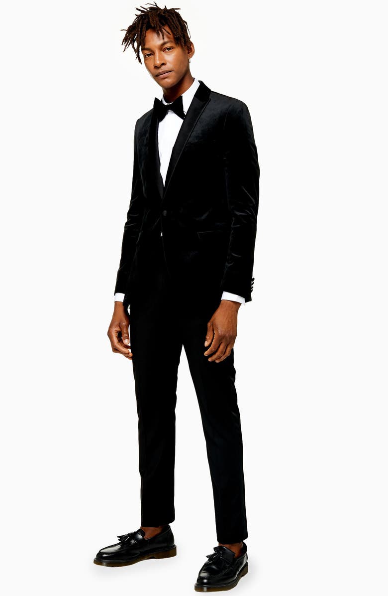 Topman Velvet Skinny Fit Blazer, Alternate, color, 