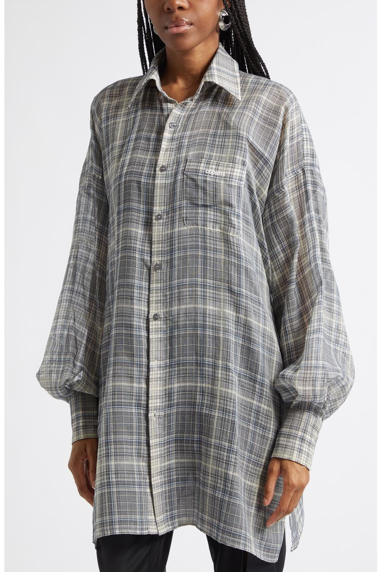 Check Zero Waste Cotton Button-Up Shirt, Alternate, color, GREY