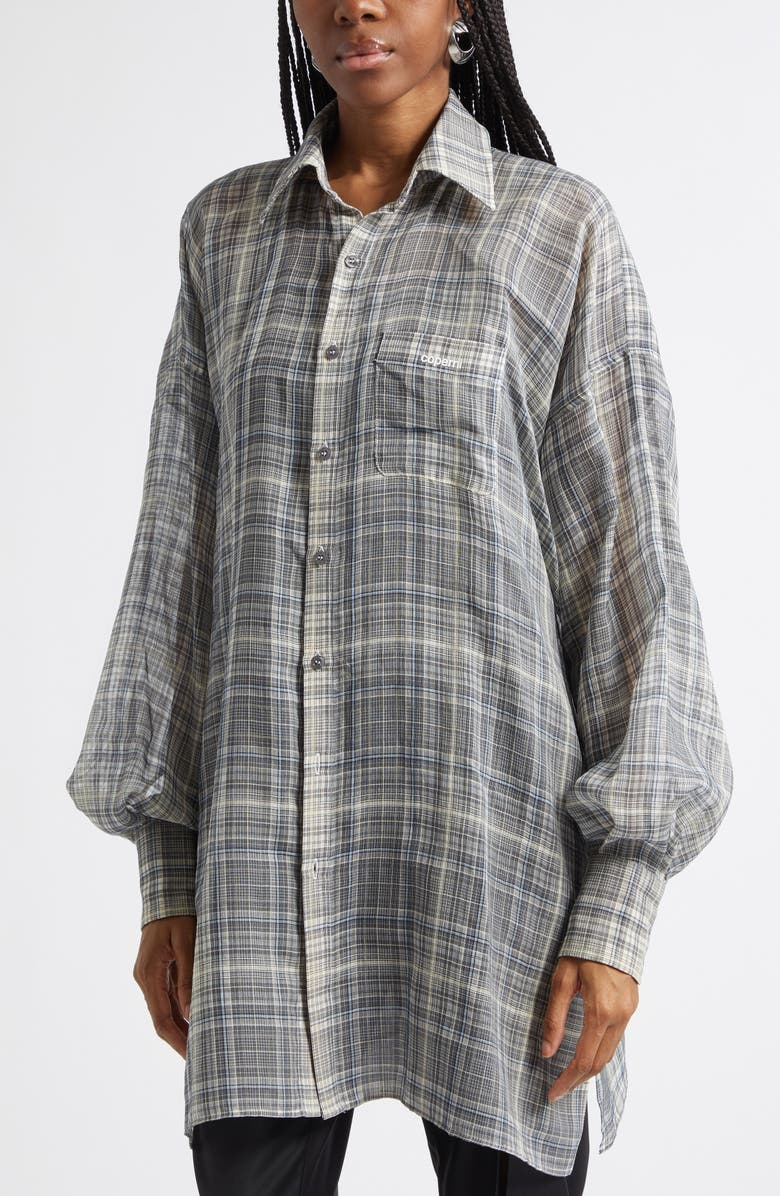 Coperni Check Zero Waste Cotton Button-Up Shirt, Alternate, color, Grey