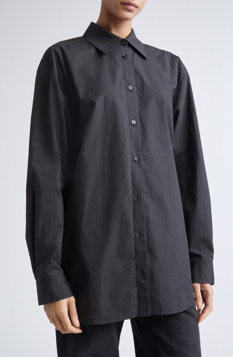 TOTEME Classic Tumbled Cotton Button-Up Shirt, Alternate, color, Washed Black