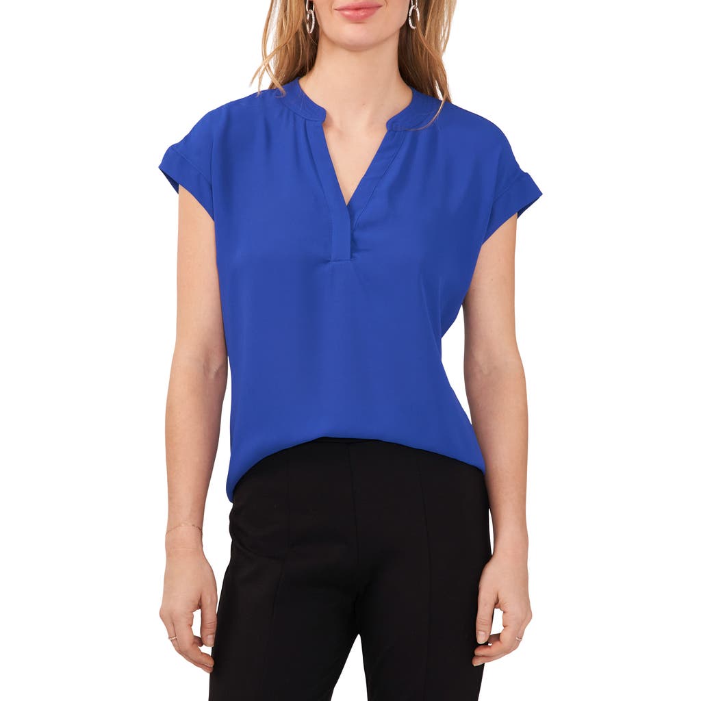 Chaus Split Neck Georgette Blouse In Blue