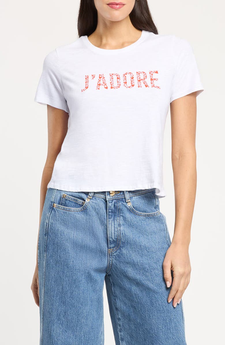 Cinq à Sept J'Adore Heart Cotton Shrunken T-Shirt, Main, color, White/ Red Tangerine