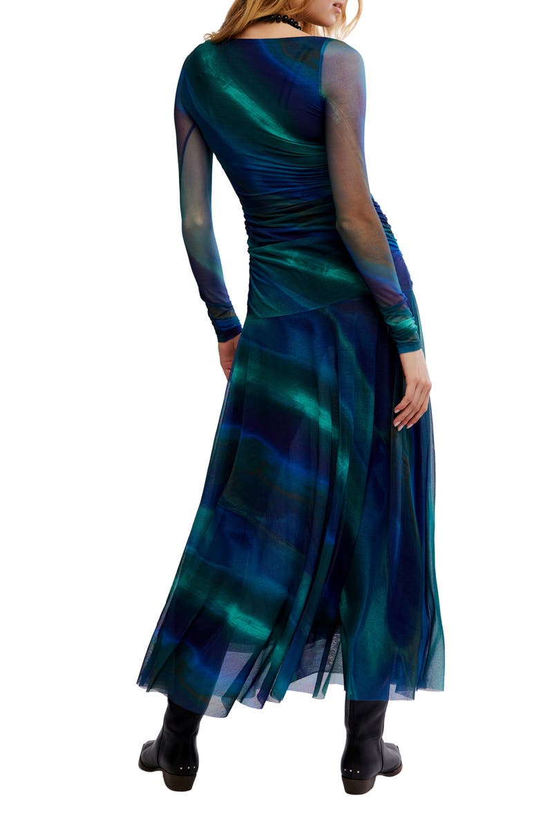 Free People Sunnei Long Sleeve Mesh Dress, Alternate, color, Deep Ocean Combo