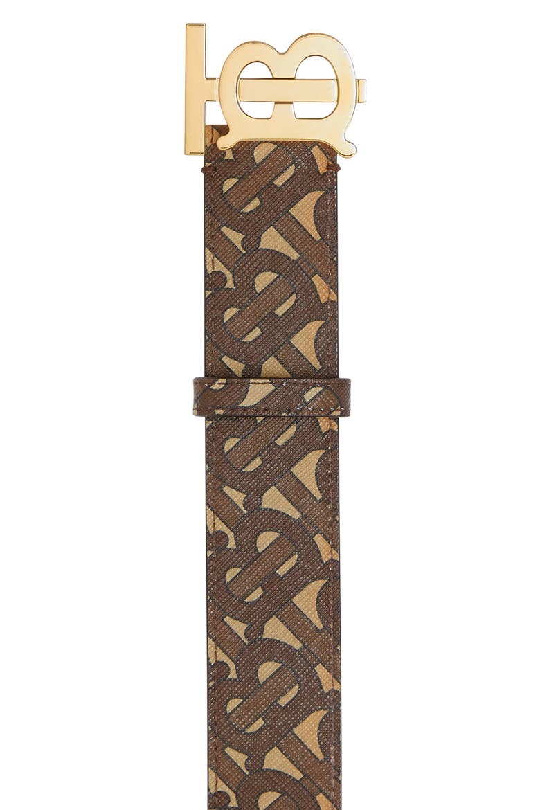 Monogram Stripe E-Canvas & Leather Belt, Alternate, color, BRIDLE BROWN