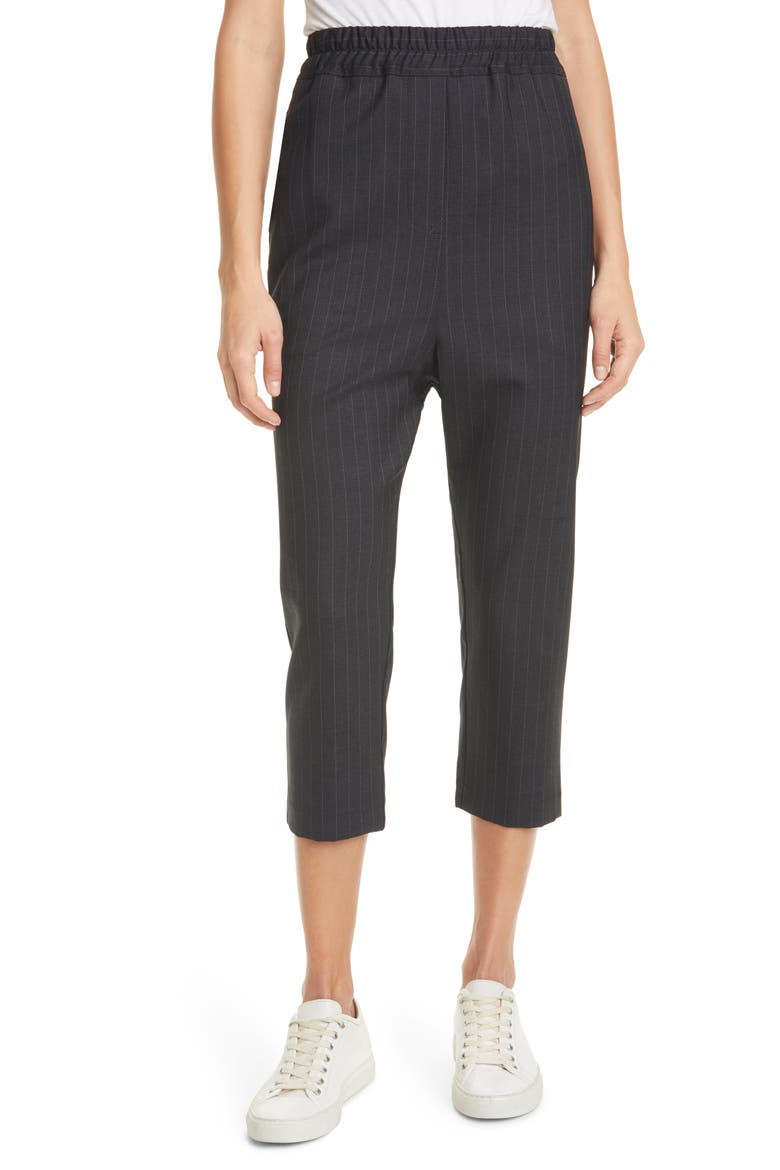 Safi Pinstripe Crop Stretch Wool Pants, Main, color, DARK CHARCOAL PINSTRIPE